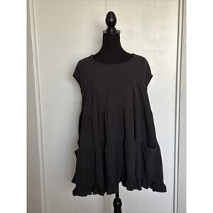 Free People Womens Size XS Oversized Babydoll Black Tiered Smocked Dress
